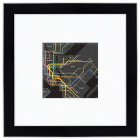 Courtside Market 5 Boroughs Subway, Black Map Framed Art