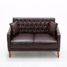 Brown PU Leather Sponge Sofa, ,Removable Wooden Feet ,Tufted Buttons