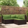 3 Piece Patio Lounge Set with Cushions Brown Poly Rattan