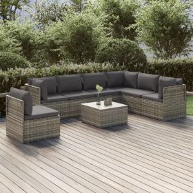 8 Piece Patio Lounge Set with Cushions Gray Poly Rattan