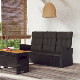 Reclining Patio Bench with Cushions Black 68.1" Poly rattan