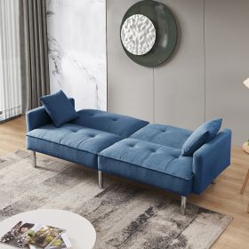 84.6' Extra Long Futon Adjustable Sofa Bed, Modern Tufted Fabric Folding Daybed Guest Bed, Upholstered Modern Convertible Sofa - Blue