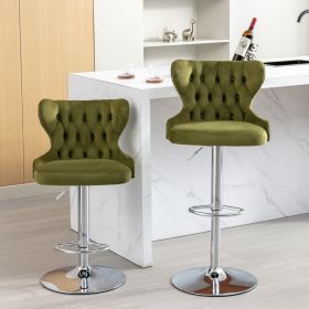 Swivel Velvet Barstools Adjusatble Seat Height from 25-33 Inch, Modern Upholstered Chrome base Bar Stools with Backs Comfortable Tufted for Home Pub a