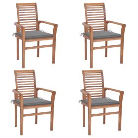 Dining Chairs 4 pcs with Gray Cushions Solid Teak Wood