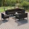 9 Piece Patio Lounge Set with Cushions Poly Rattan Black