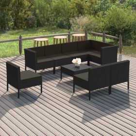 9 Piece Patio Lounge Set with Cushions Poly Rattan Black