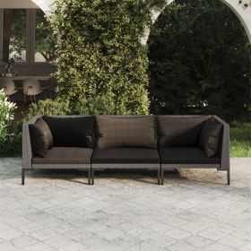 3 Piece Patio Lounge Set with Cushions Poly Rattan Dark Gray