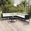 8 Piece Patio Lounge Set with Cushions Poly Rattan Black