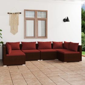 6 Piece Patio Lounge Set with Cushions Poly Rattan Brown