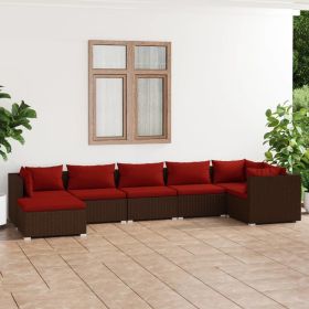 7 Piece Patio Lounge Set with Cushions Poly Rattan Brown