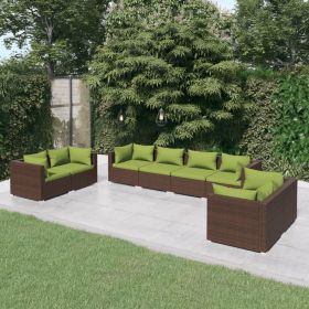 8 Piece Patio Lounge Set with Cushions Poly Rattan Brown