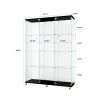 Glass Display Cabinet with 4 Shelves Extra Large, Curio Cabinets for Living Room, Bedroom, Office, Black Floor Standing Glass Bookshelf, Quick Install