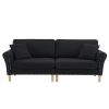 214*83*86cm American Style With Copper Nails Burlap Solid Wood Legs Indoor Double Sofa Black