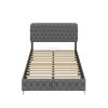 Queen Platform Bed Frame With pneumatic hydraulic function, Velvet Upholstered Bed with Deep Tufted Buttons, Lift up storage bed With Hidden Underbed