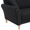 214*83*86cm American Style With Copper Nails Burlap Solid Wood Legs Indoor Double Sofa Black