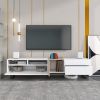 Modern TV Stand for 80'' TV with Double Storage Space, Media Console Table, Entertainment Center with Drop Down Door for Living Room, Bedroom, Home Th