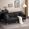 214*83*86cm American Style With Copper Nails Burlap Solid Wood Legs Indoor Double Sofa Black