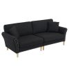 214*83*86cm American Style With Copper Nails Burlap Solid Wood Legs Indoor Double Sofa Black