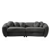 U-Style 87.7" Modern Curved Sofa, Back Upholstered Couch with 5 Decorative Throw Pillows, Teddy Fabric Couch for Living Room, Office, Apartment