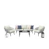 Manhattan Comfort Riviera Rope Wicker 4-Piece 5 Seater Patio Conversation Set with Cushions in Cream