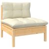 3 Piece Patio Lounge Set with Cream Cushions Solid Pinewood