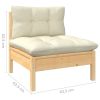 3 Piece Patio Lounge Set with Cream Cushions Solid Pinewood