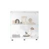 Two-door Glass Display Cabinet 2 Shelves with Door, Floor Standing Curio Bookshelf for Living Room Bedroom Office, 33.35"*31.69"*14.37",White