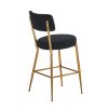 Set of 2 modern teddy fabric upholstered bar stools - Metal base high stool - Suitable for kitchen, dining and living room - Black - Stylish and comfo