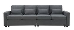 [VIDEO provided] [New] 104" 4-Seater Modern Linen Fabric Sofa with Armrest Pockets and 4 Pillows,Minimalist Style Couch for Living Room, Apartment, Of