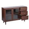 48.8" Sideboard with 2 Glass Door Cabinet 3 Drawer , brown