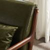 80*65*73cm Single Seat B Style Backrest Without Buckle With Pillow PU Walnut Oak Armrests Indoor Leisure Chair Dark Green