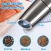 Gravity Electric Pepper and Salt Grinder Set; Adjustable Coarseness; Battery Powered with LED Light; One Hand Automatic Operation; Stainless Steel Bla