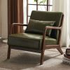 80*65*73cm Single Seat B Style Backrest Without Buckle With Pillow PU Walnut Oak Armrests Indoor Leisure Chair Dark Green