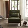 80*65*73cm Single Seat B Style Backrest Without Buckle With Pillow PU Walnut Oak Armrests Indoor Leisure Chair Dark Green