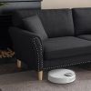 214*83*86cm American Style With Copper Nails Burlap Solid Wood Legs Indoor Double Sofa Black