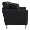 214*83*86cm American Style With Copper Nails Burlap Solid Wood Legs Indoor Double Sofa Black