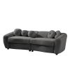 U-Style 87.7" Modern Curved Sofa, Back Upholstered Couch with 5 Decorative Throw Pillows, Teddy Fabric Couch for Living Room, Office, Apartment