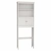 Over The Toilet Rack 2 -Tier Toilet Bathroom Spacesaver Storage Shelf with 2 Doors Wood Storage Organizer Cabinet for Bathroom Freestanding Shelf-Whit