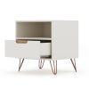 Manhattan Comfort Rockefeller 1.0 Mid-Century Modern Nightstand w/ 1-Drawer in Off White & Nature