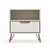 Manhattan Comfort Rockefeller 1.0 Mid-Century Modern Nightstand w/ 1-Drawer in Off White & Nature