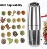 Gravity Electric Pepper and Salt Grinder Set; Adjustable Coarseness; Battery Powered with LED Light; One Hand Automatic Operation; Stainless Steel Bla