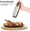 Gravity Electric Pepper and Salt Grinder Set; Adjustable Coarseness; Battery Powered with LED Light; One Hand Automatic Operation; Stainless Steel Bla