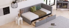 Upholstered Daybed with 2 Storage Drawers Twin Size Sofa Bed Frame No Box Spring Needed, Linen Fabric (Gray)