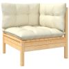 3 Piece Patio Lounge Set with Cream Cushions Solid Pinewood