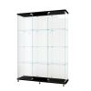 Glass Display Cabinet with 4 Shelves Extra Large, Curio Cabinets for Living Room, Bedroom, Office, Black Floor Standing Glass Bookshelf, Quick Install