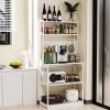 Bamboo Microwave Stand, Bakers Racks for Kitchens with Storage Shelves, 5 Tier Kitchen Stand with 4 Hooks, Heavy Duty Shelving for Kitchens, Living Ro