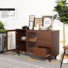 48.8" Sideboard with 2 Glass Door Cabinet 3 Drawer , brown