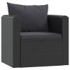 7 Piece Patio Lounge Set with Cushions Poly Rattan Black