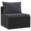 7 Piece Patio Lounge Set with Cushions Poly Rattan Black