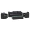 7 Piece Patio Lounge Set with Cushions Poly Rattan Black